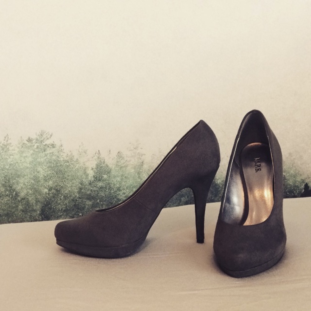 Dark grey faux suede heels